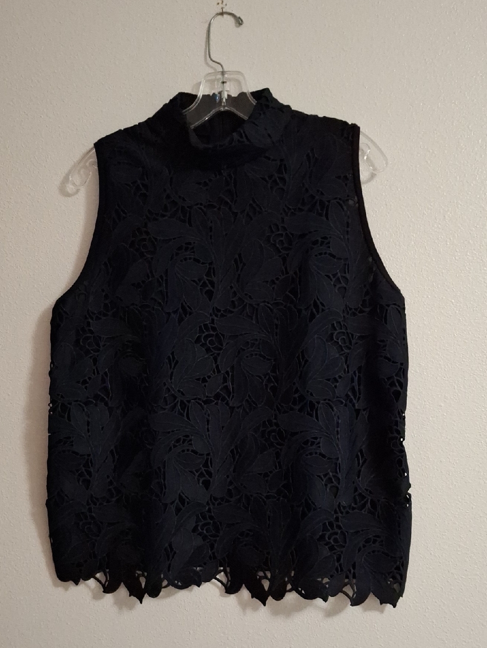Ann Taylor Sleeveless Lace Mock-Neck Top - Blue